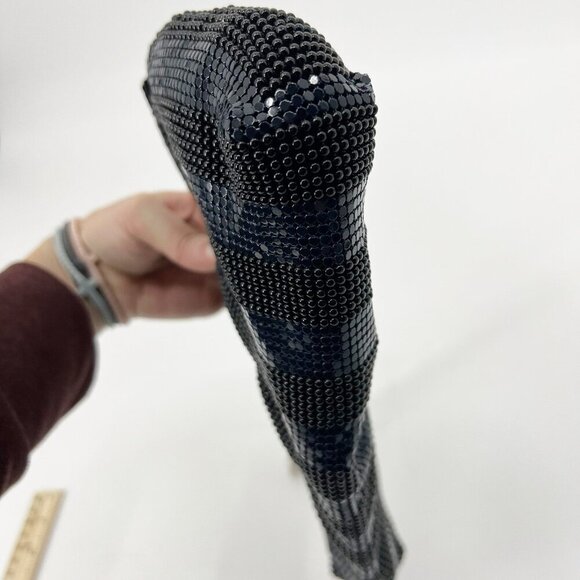 BCBGMAXAZRIA Black Navy Striped Mesh Shoulder Bag Chain Strap Evening Party HOCO - Picture 8 of 13